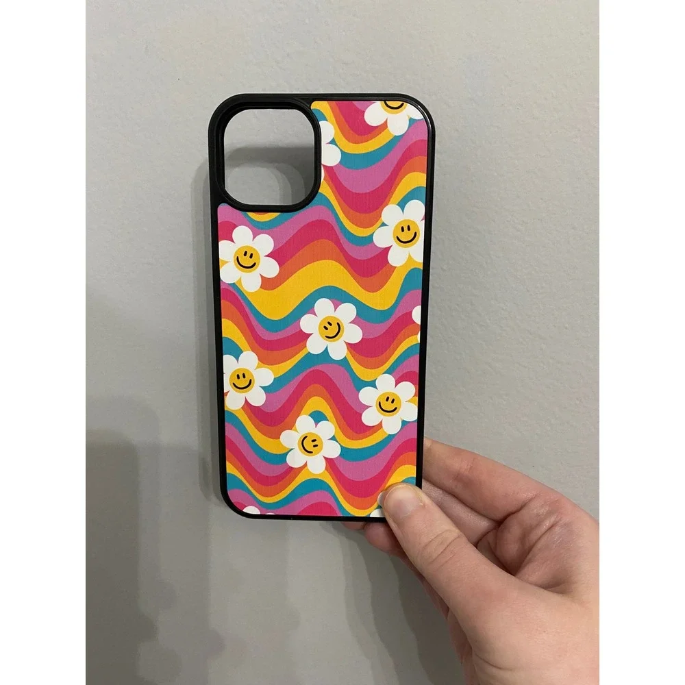 iPhone 13 Phone Case Unisex OS Multicolor Retro Smiley Face Daisy Wave Pattern